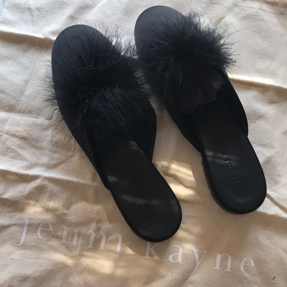 Jenni Kayne Satin slipper/mules with Real Puff